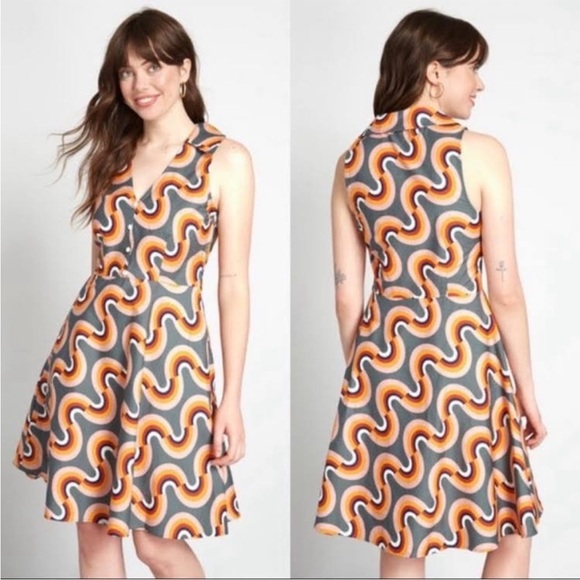 Modcloth Cotton Mod As Well Retro Rainbow Sleeveless Collar Pocket Swing Dress - Picture 8 of 13
